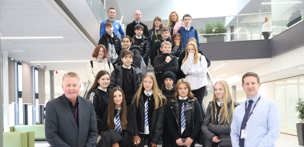 High school pupils on tour at Falkirk Campus