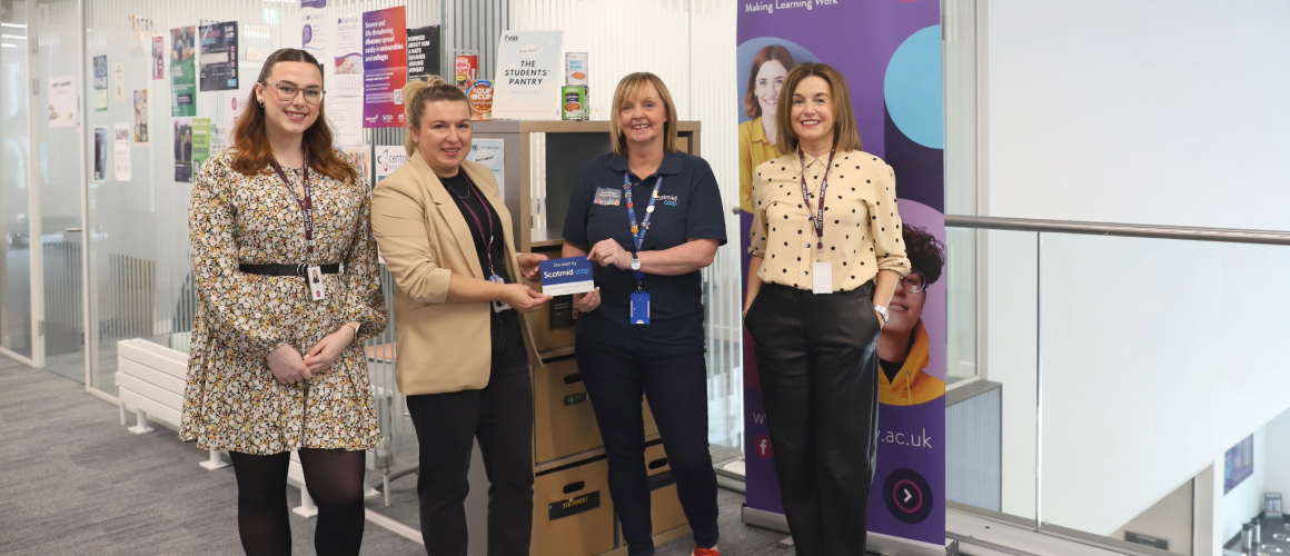 Forth Valley Student Association Celebrates A £500 Boost From A Scotmid Community Grant To Support The Student Pantry Initiative Across All Campuses.