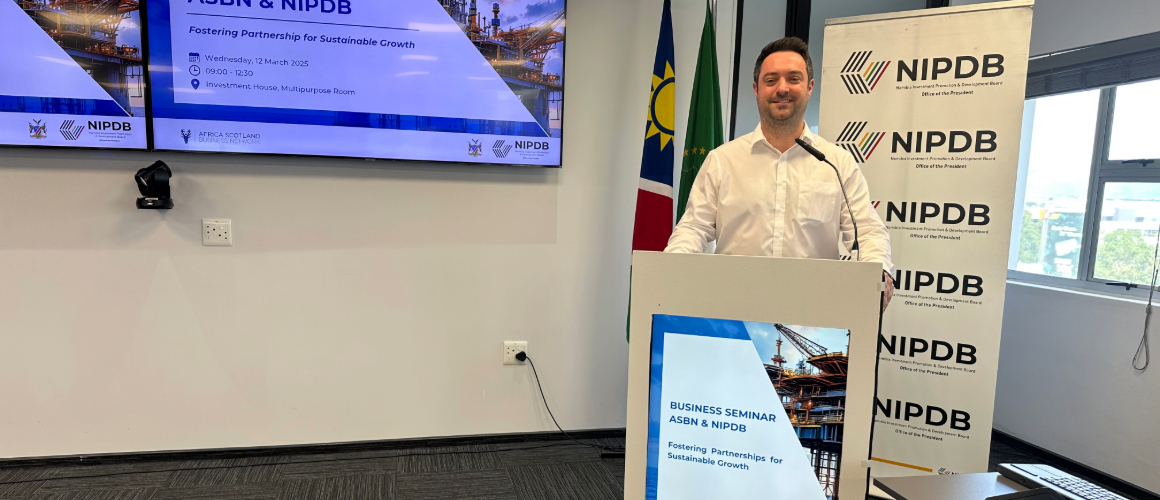 Forth Valley College's Jamie Allan Presented At A Business Seminar In Namibia, Exploring Partnership Opportunities To Support Skills Development In Key Sectors Such As Energy, Tourism, And Digital Industries