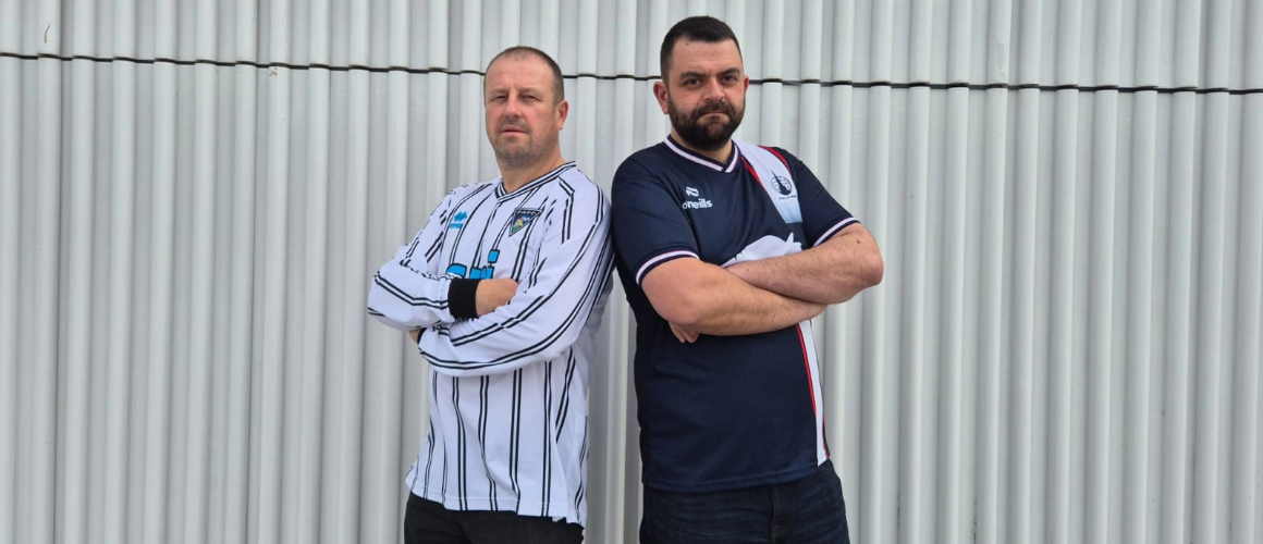 FVC’S Gordon Weir (Right) And Derek Spence Gear Up To Swap Rival Team Shirts In A Charity Challenge For Cancer Research UK